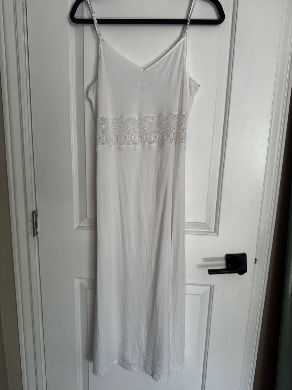 HANRO White Maxi Nightgown 100% Mercerized Cotton Lace Portugal